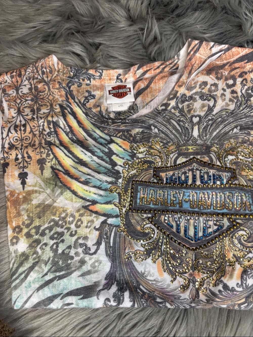 Harley-Davidson Multicolor Winged Crest Tee with Gold Accents
